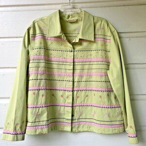 Bechamel Embroidered Jacket Women’s Size XL Long Sleeve Floral Green Spring